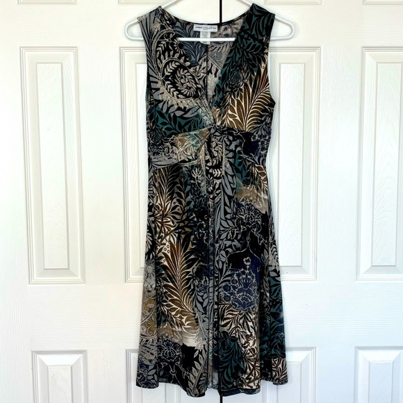 Tropical Print Dress, Size L, Summer's Collection, Blue & Green, Twist Front - Picture 1 of 7